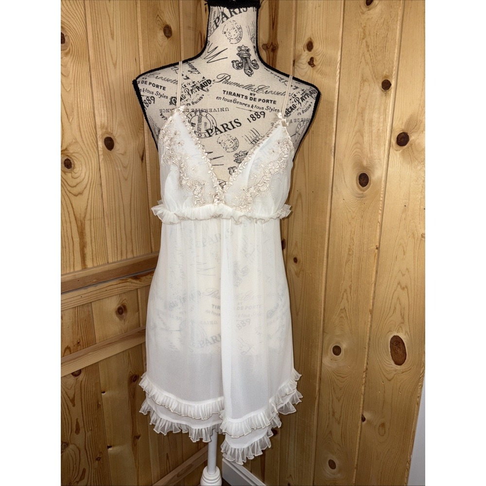 Vintage In Bloom by Jonquil White Lace Satin Slip L Bridal Nightgown Trad Wife